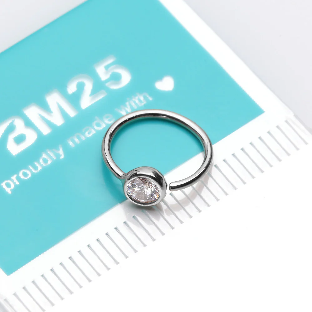 14 Karat White Gold Bezel Set Sparkle Gem Bendable Hoop Ring - Image 3