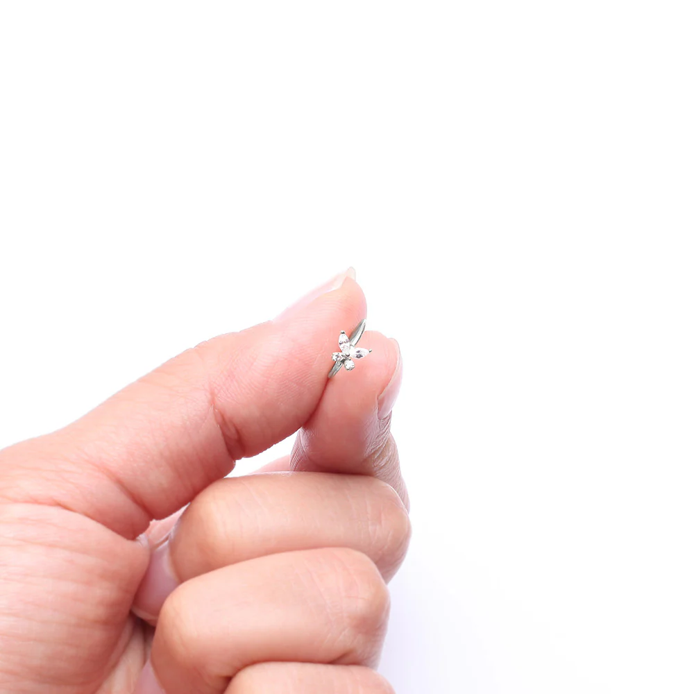 14 Karat White Gold Brilliant Sparkle Dainty Butterfly Bendable Hoop Ring - Image 4