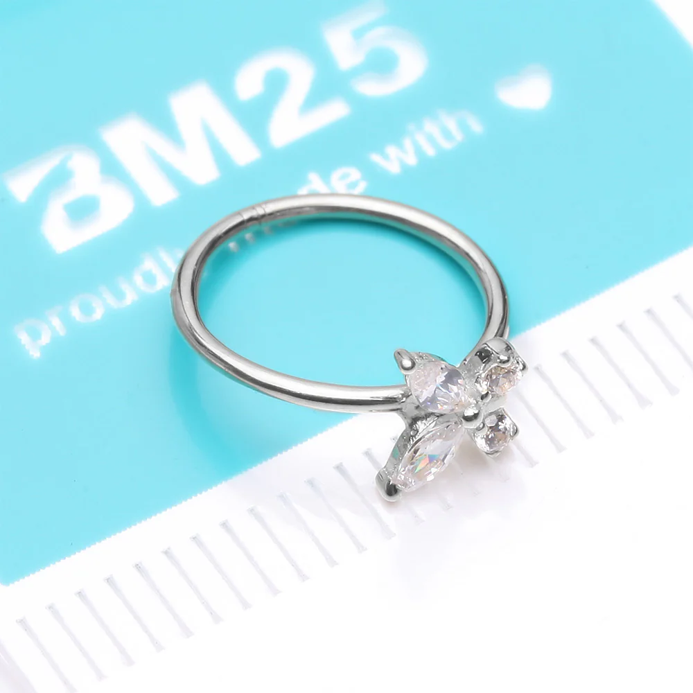 14 Karat White Gold Brilliant Sparkle Dainty Butterfly Bendable Hoop Ring - Image 5