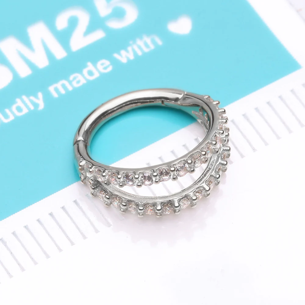 14 Karat White Gold Brilliant Sparkle Double Hoop Seamless Clicker Hoop Ring - Image 3