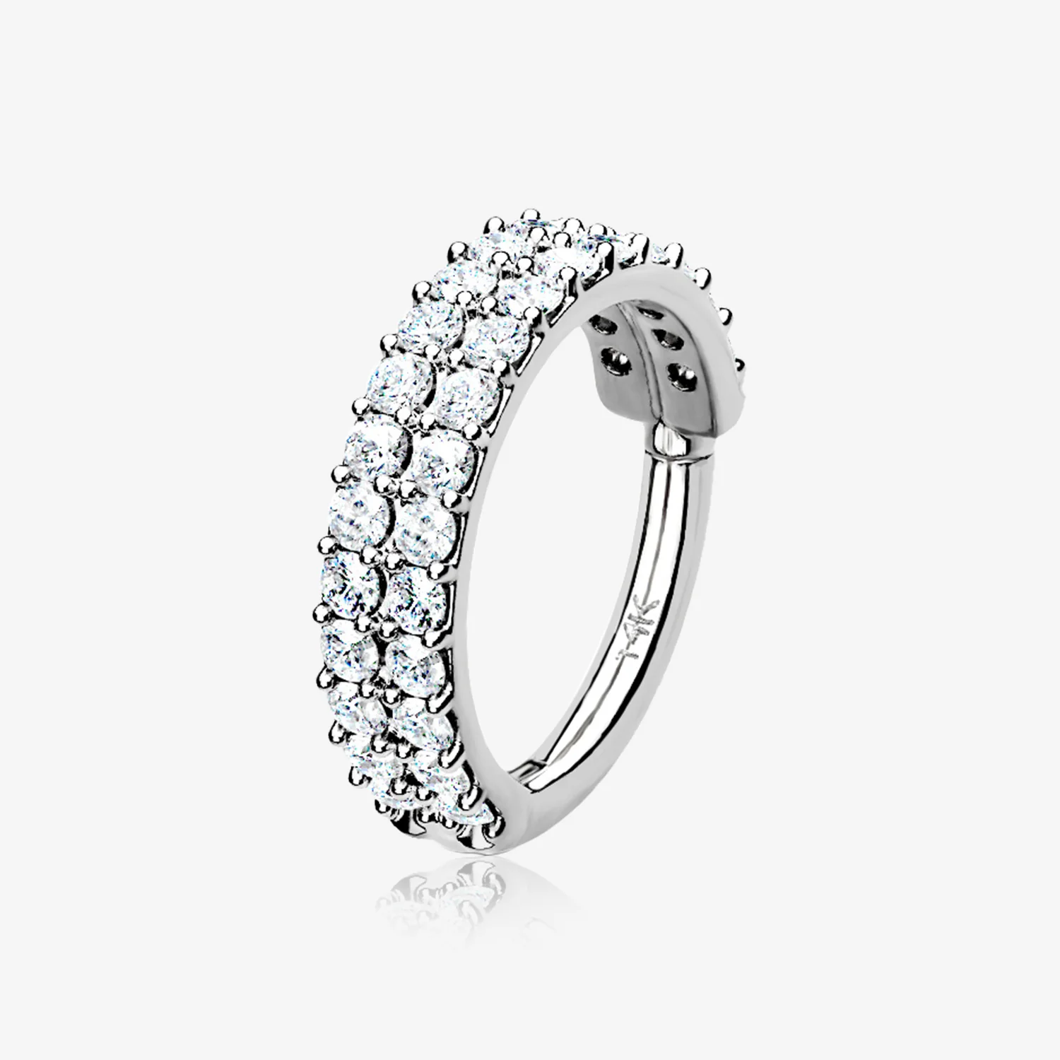14 Karat White Gold Brilliant Sparkle Double Lined Gems Seamless Clicker Hoop Ring