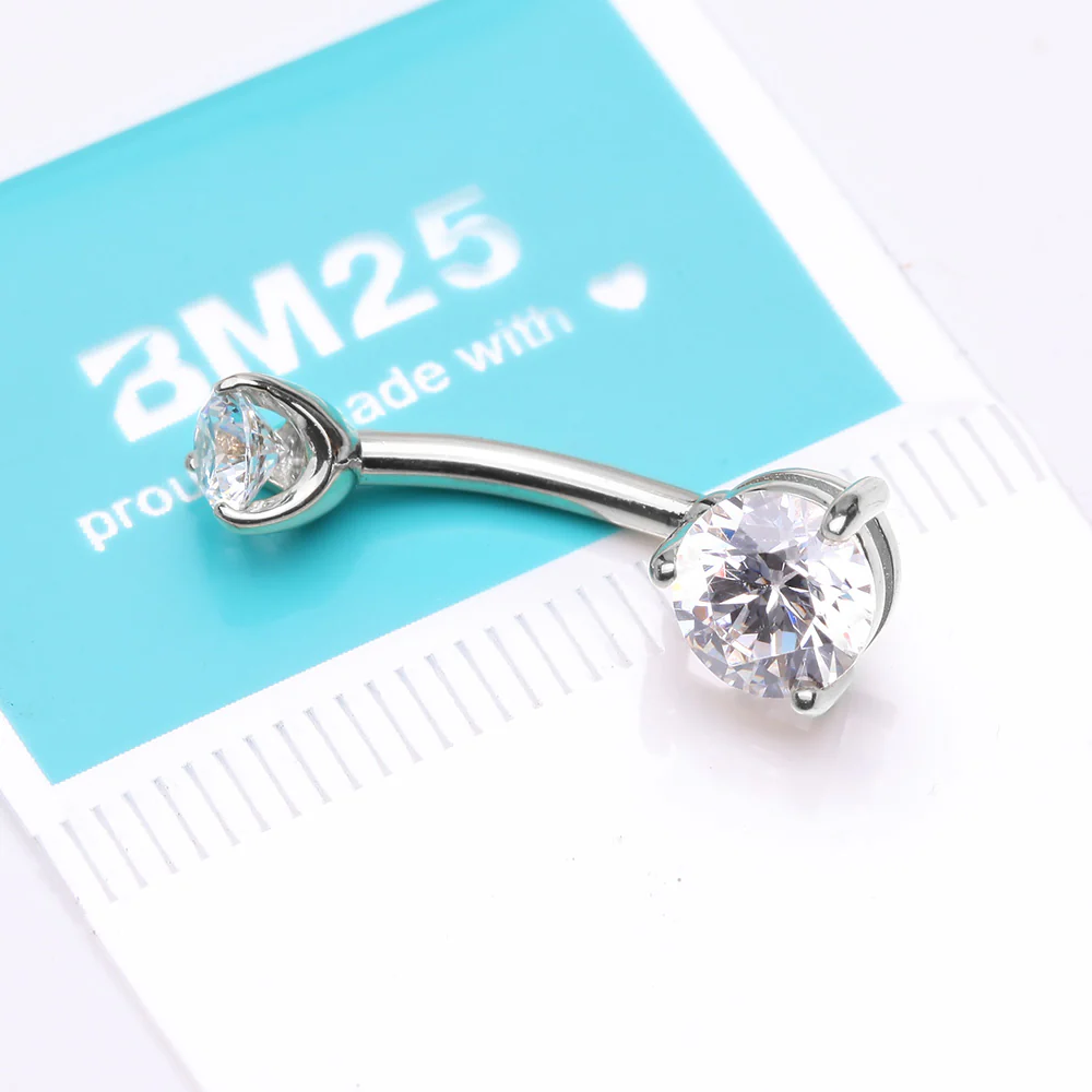 14 Karat White Gold Brilliant Sparkle Double Prong Belly Button Ring - Image 4