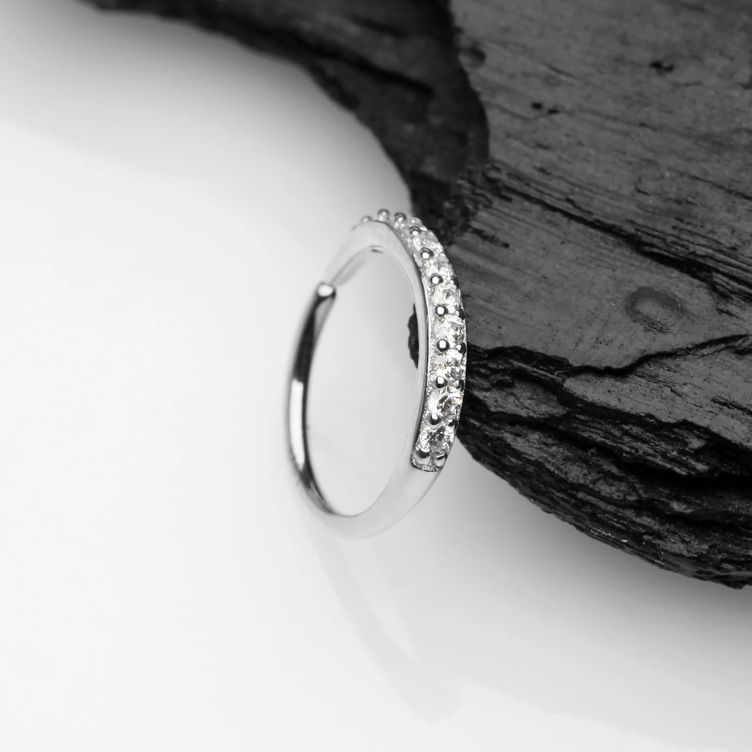 14 Karat White Gold Brilliant Sparkle Lined Multi-Gem Bendable Hoop Ring - Image 2