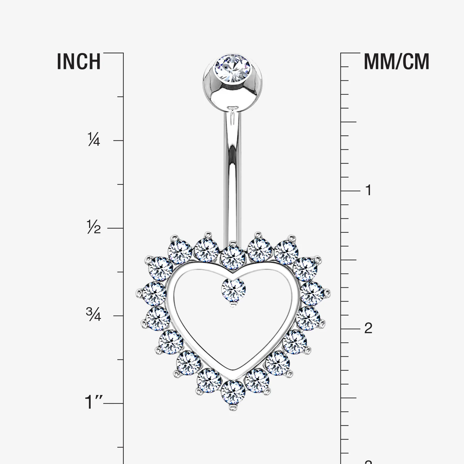 14 Karat White Gold Brilliant Sparkle Multi-Gem Heart Belly Button Ring - Image 2
