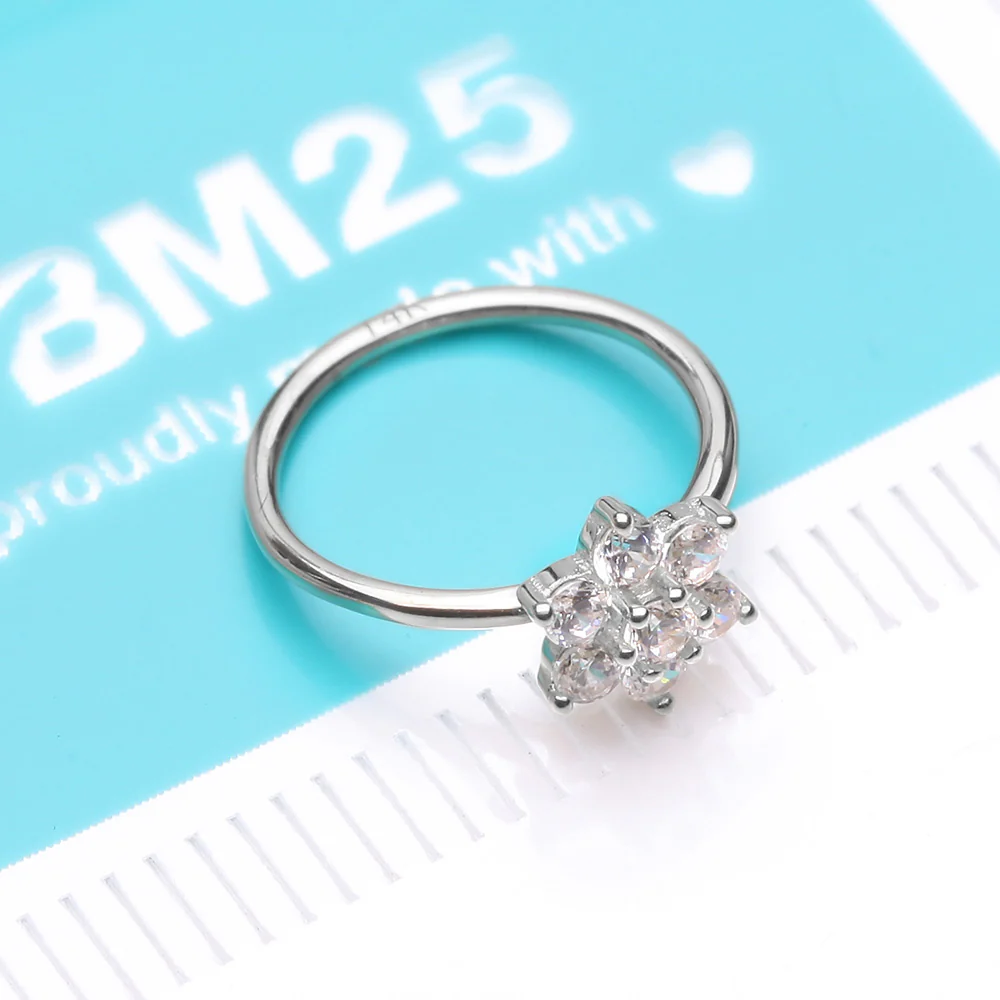 14 Karat White Gold Brilliant Sparkle Spring Flower Bendable Hoop Ring - Image 5
