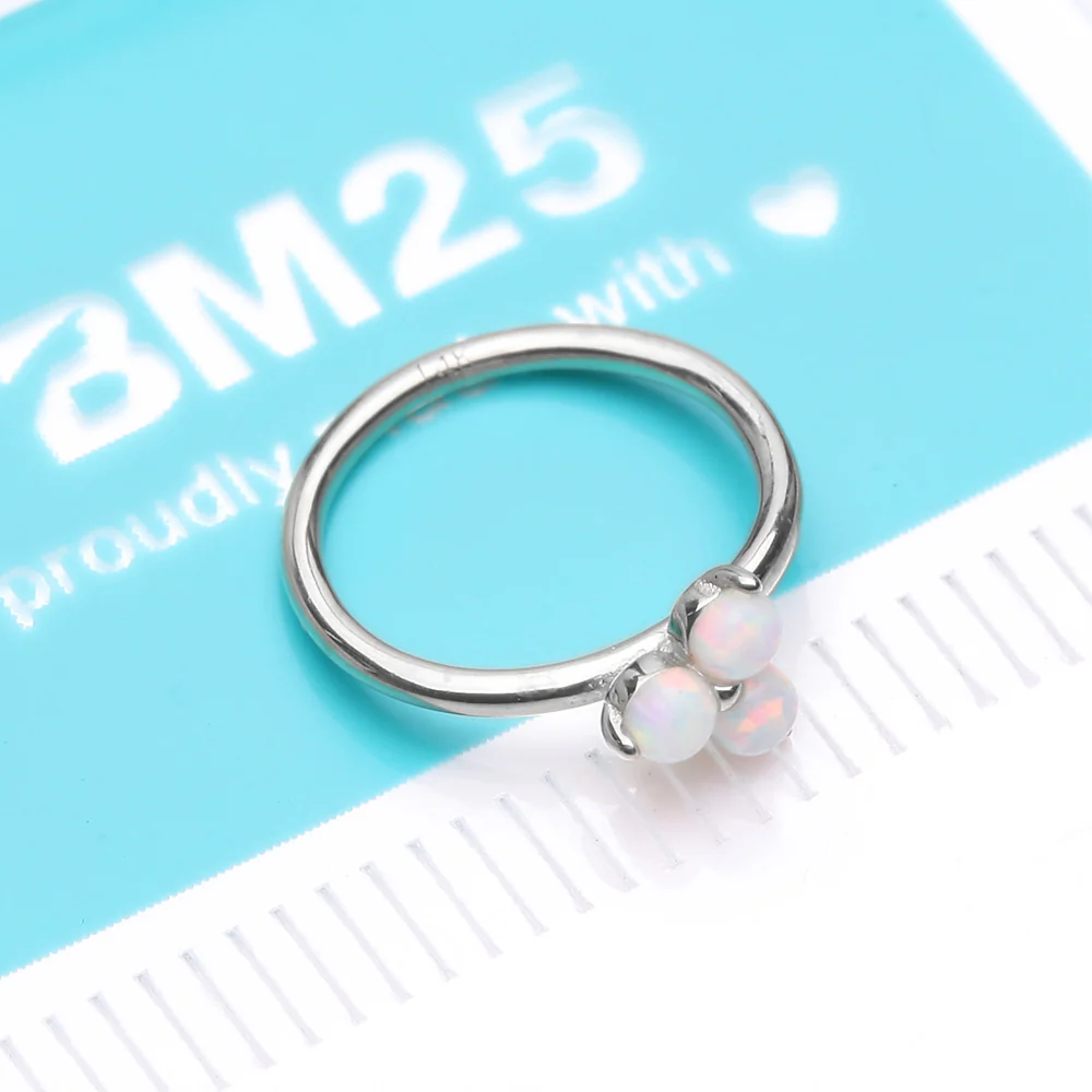 14 Karat White Gold Brilliant Trinity Fire Opal Sparkle Bendable Hoop Ring - Image 5
