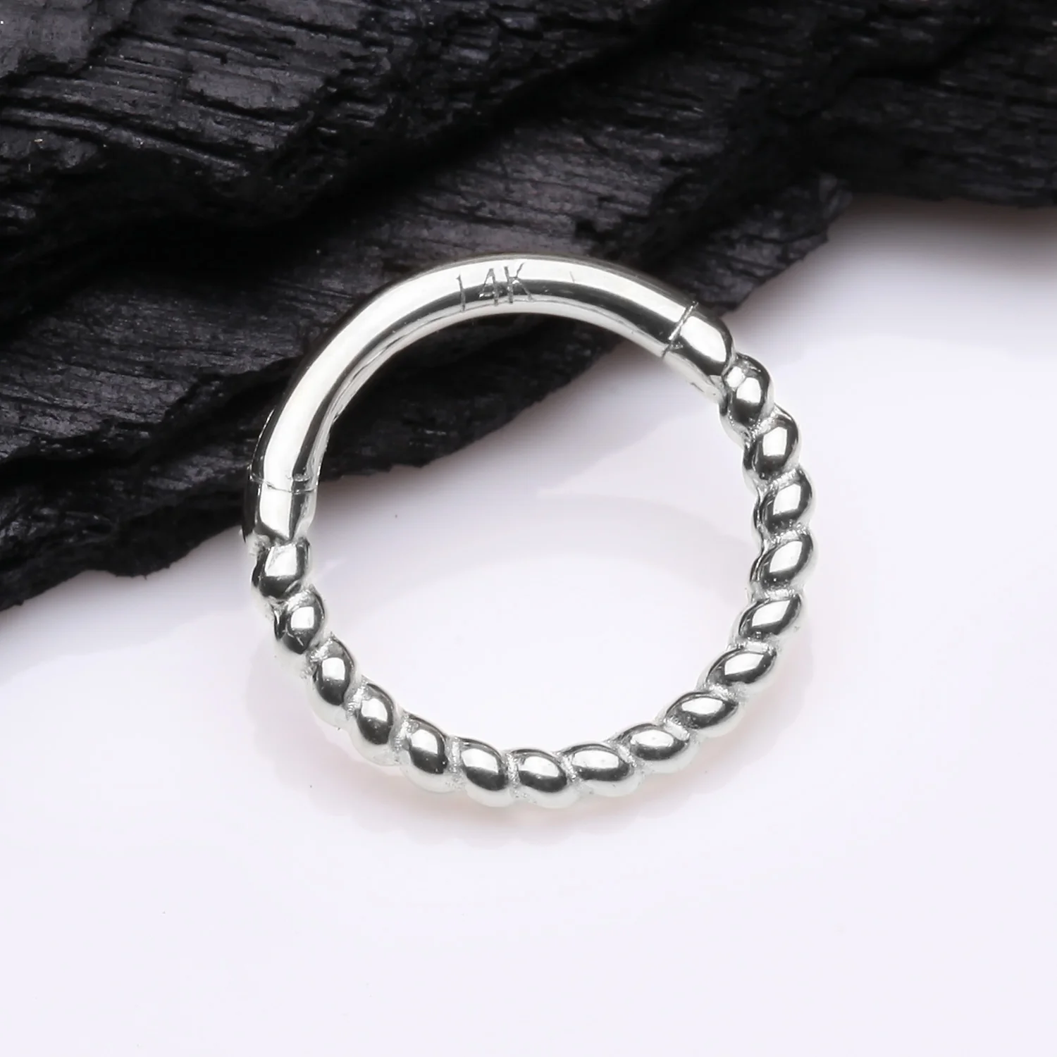 14 Karat White Gold Classic Rope Clicker Hoop Ring - Image 2
