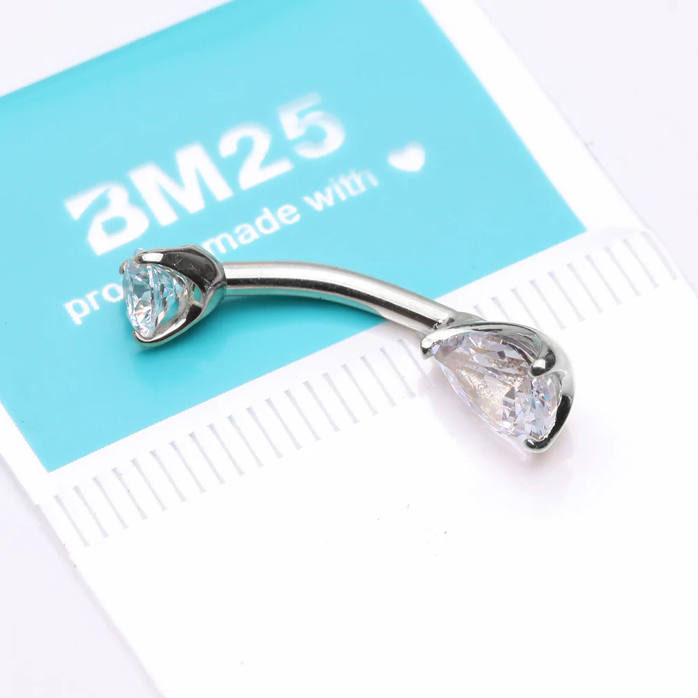 14 Karat White Gold Dainty Brilliant Teardrop Sparkle Belly Button Ring - Image 4