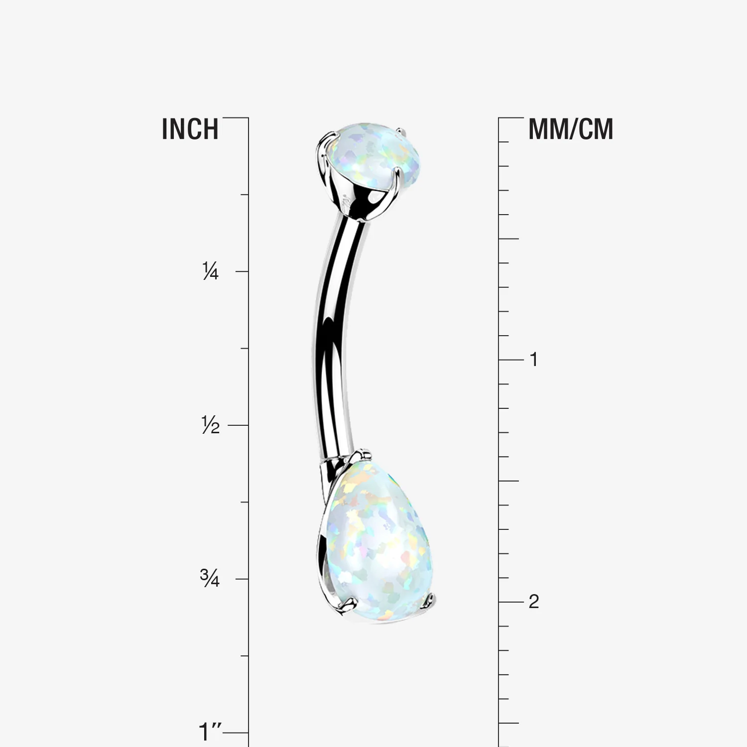 14 Karat White Gold Dainty Fire Opal Teardrop Sparkle Belly Button Ring - Image 2