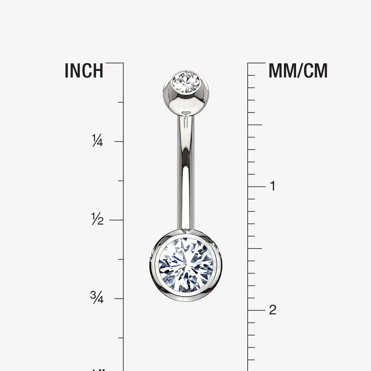 14 Karat White Gold Double Gem Ball Sparkle Basic Belly Button Ring - Image 2