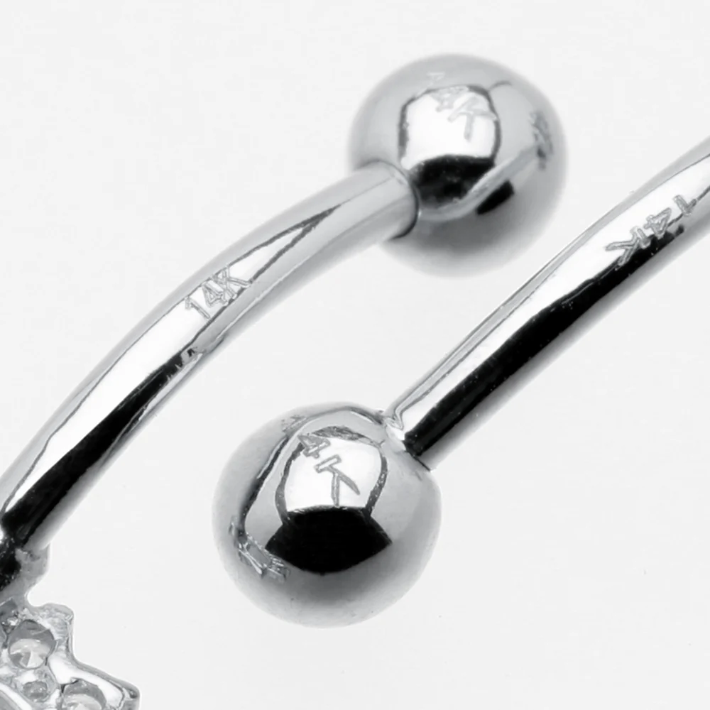 14 Karat White Gold Fire Opal Multi-Gem Sparkle Oval Belly Button Ring* - Image 4