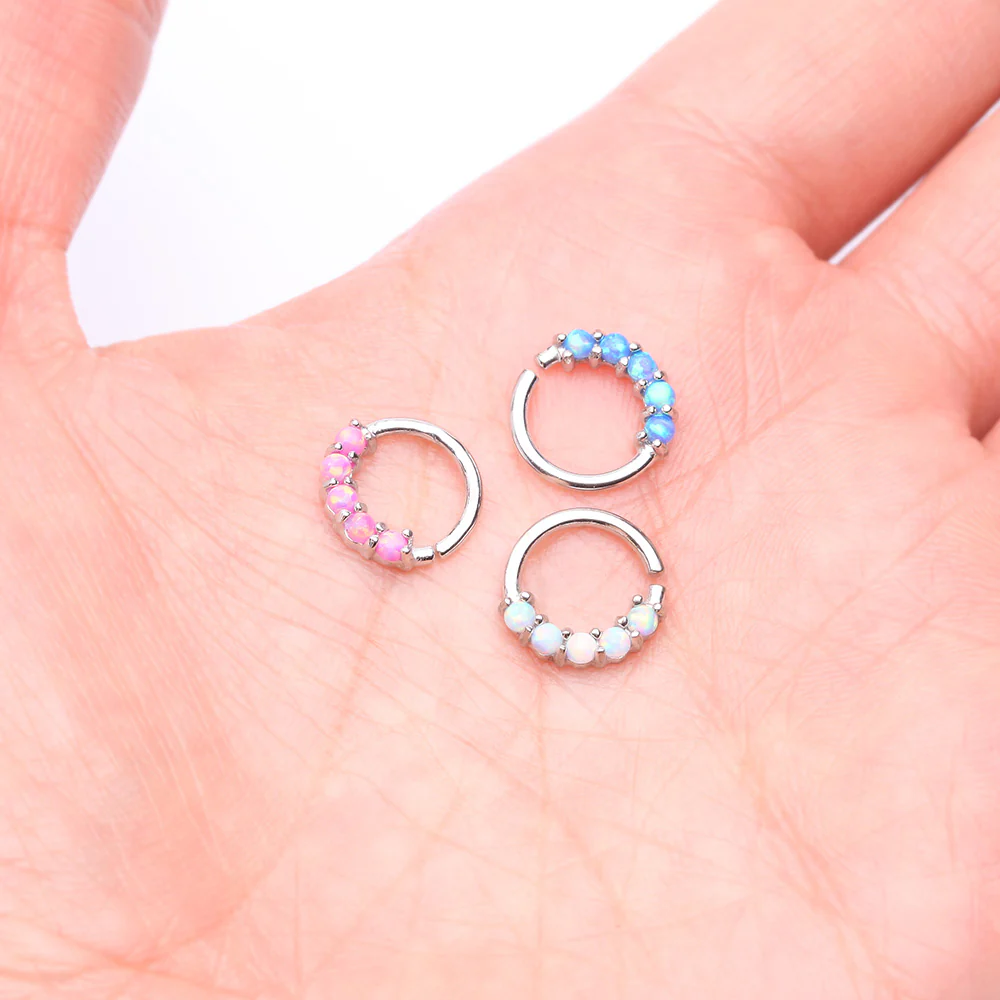 14 Karat White Gold Fire Opal Prong Set Lined Bendable Hoop Ring* - Image 4