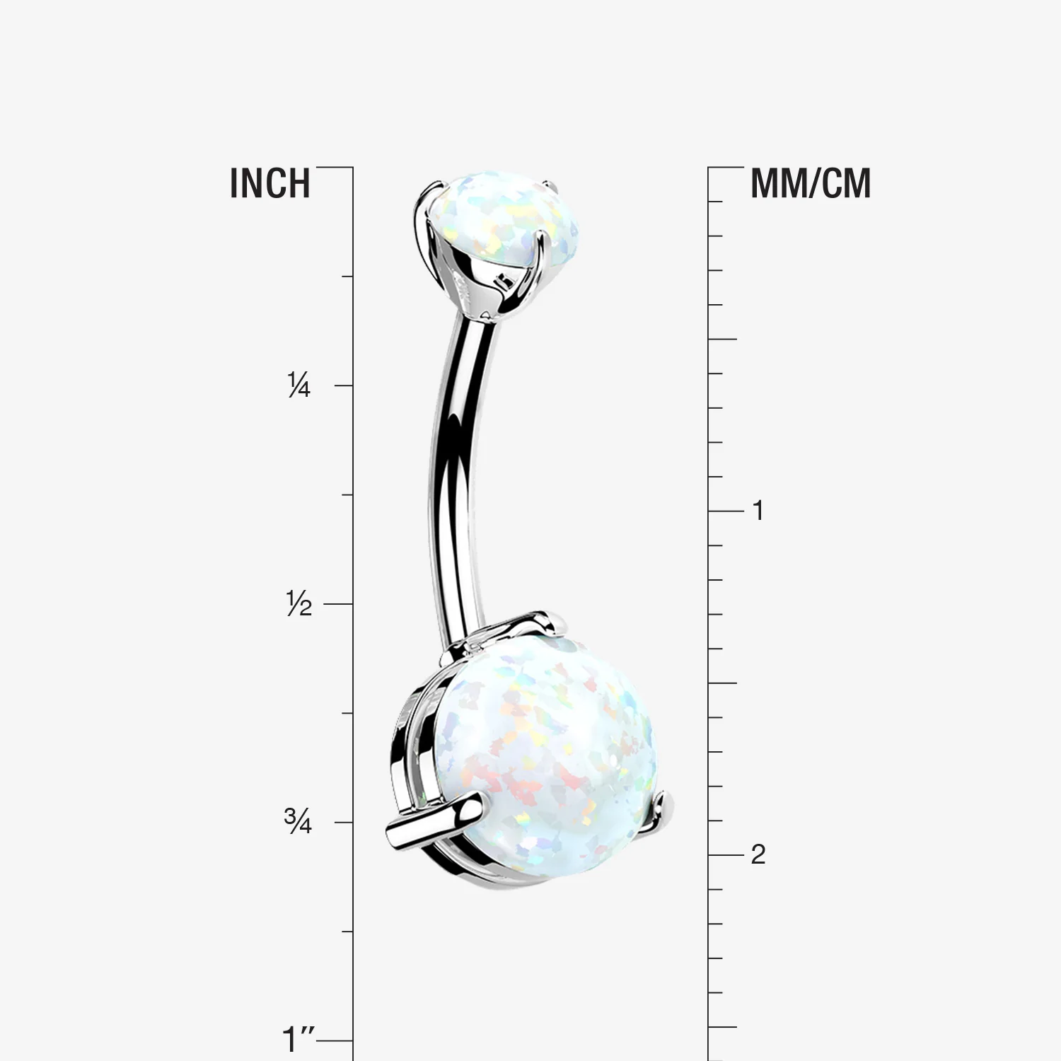 14 Karat White Gold Fire Opal Sparkle Double Prong Belly Button Ring - Image 2