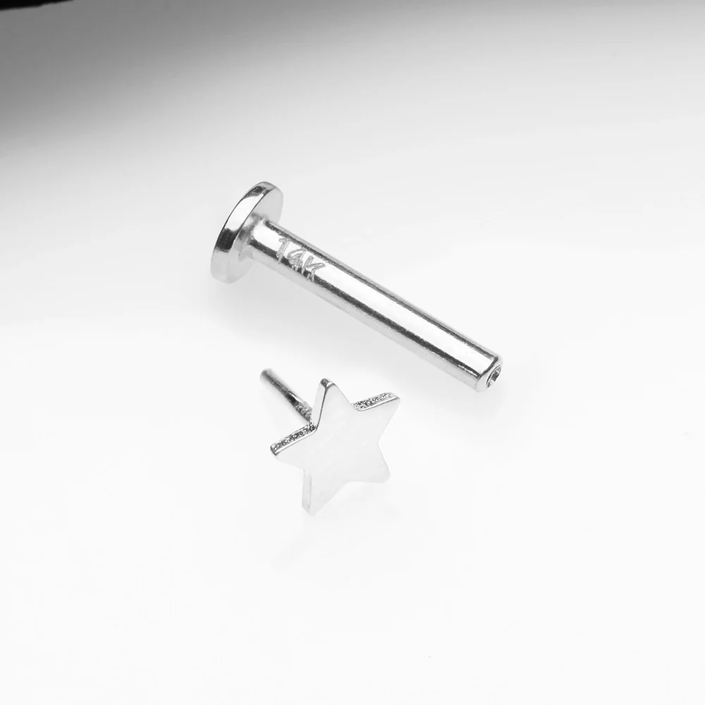 14 Karat White Gold OneFit Threadless Flat Star Top Flat Back Stud Labret - Image 3