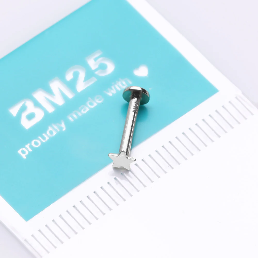 14 Karat White Gold OneFit Threadless Flat Star Top Flat Back Stud Labret - Image 4