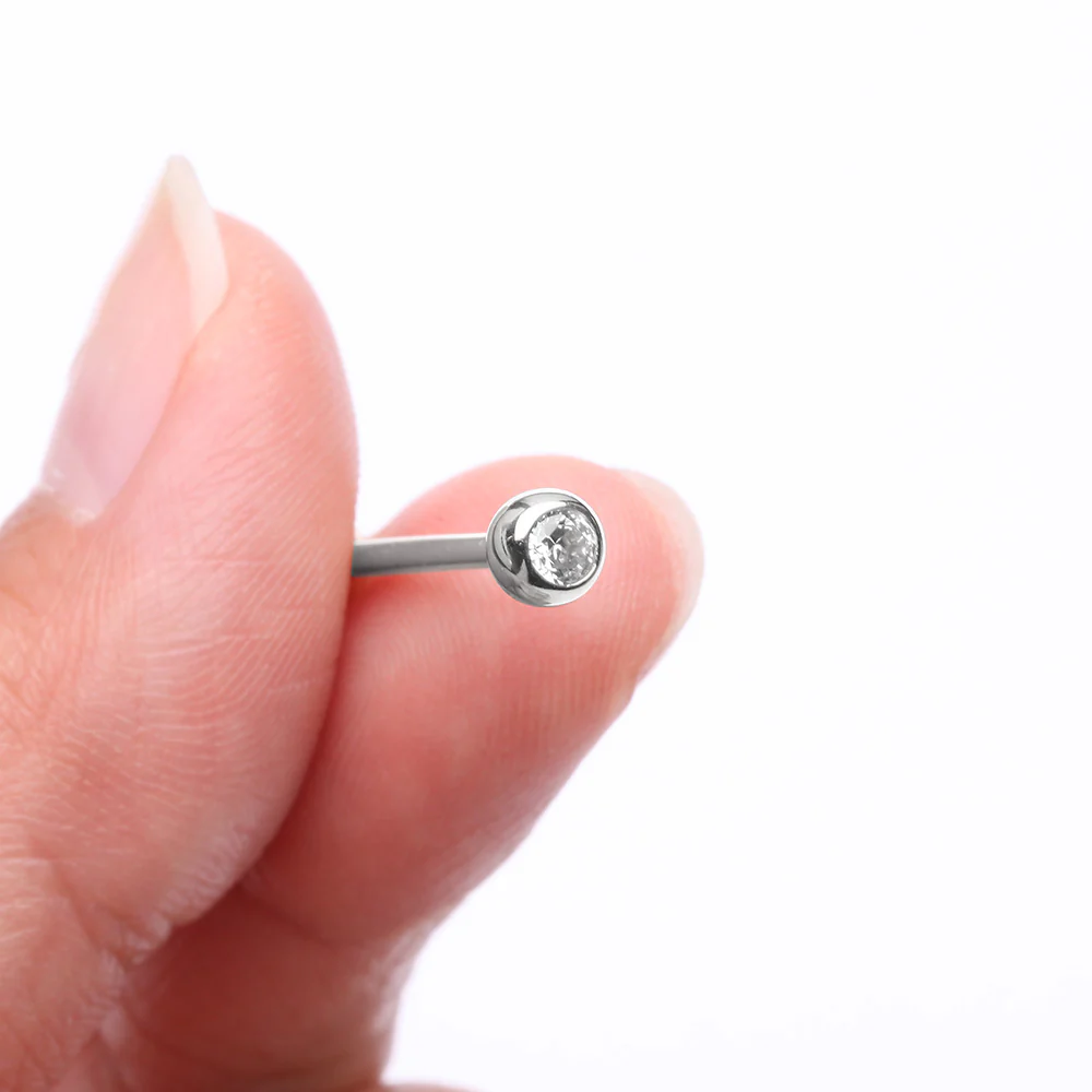 14 Karat White Gold Gem Ball Top Barbell - Image 4