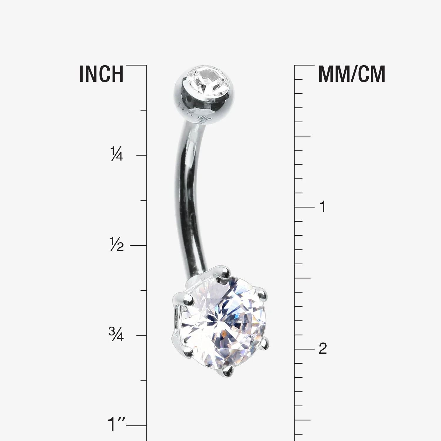 14 Karat White Gold Glam Prong Set Gem Belly Button Ring - Image 2