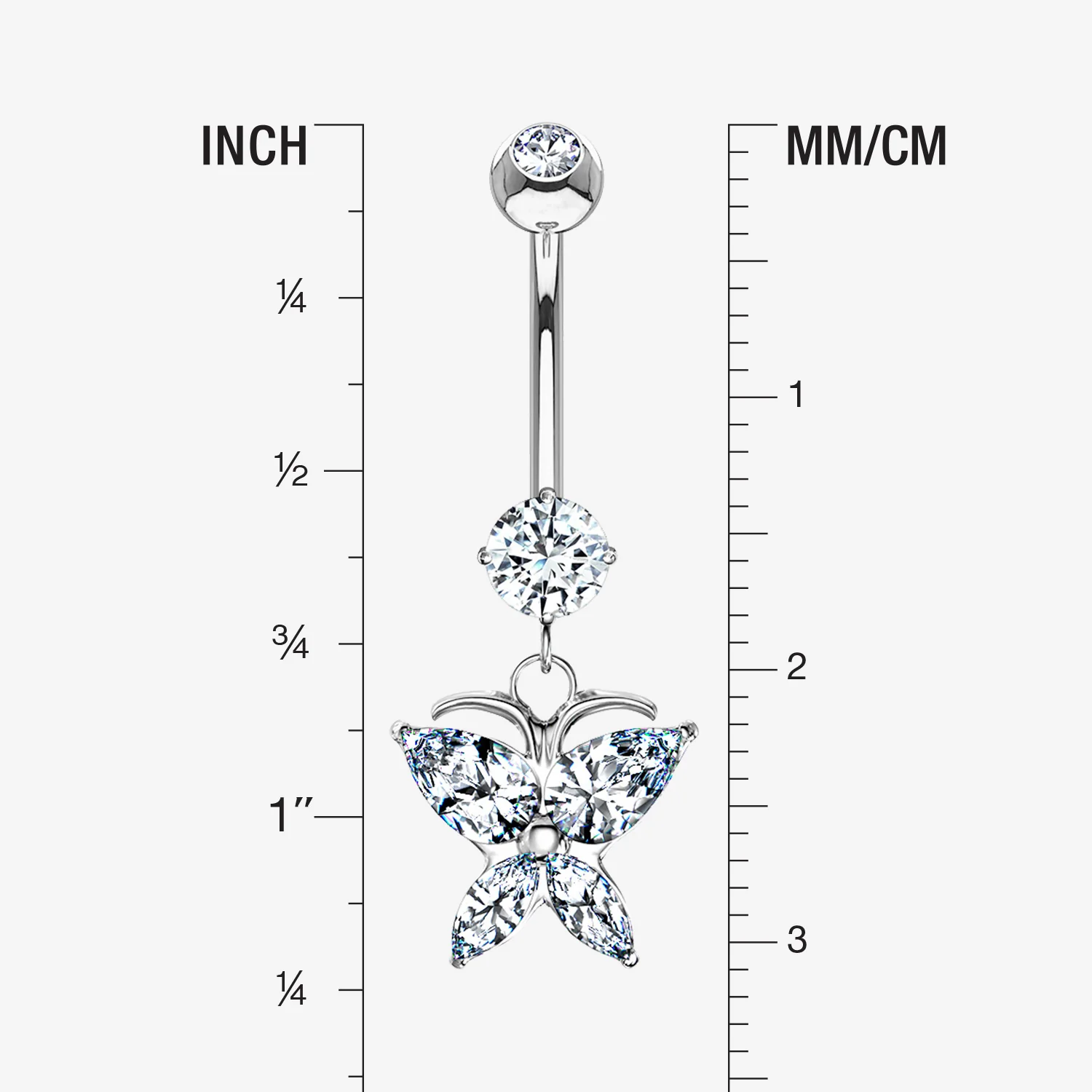14 Karat White Gold Grand Butterfly Marquise Sparkle Dangle Belly Button Ring - Image 2