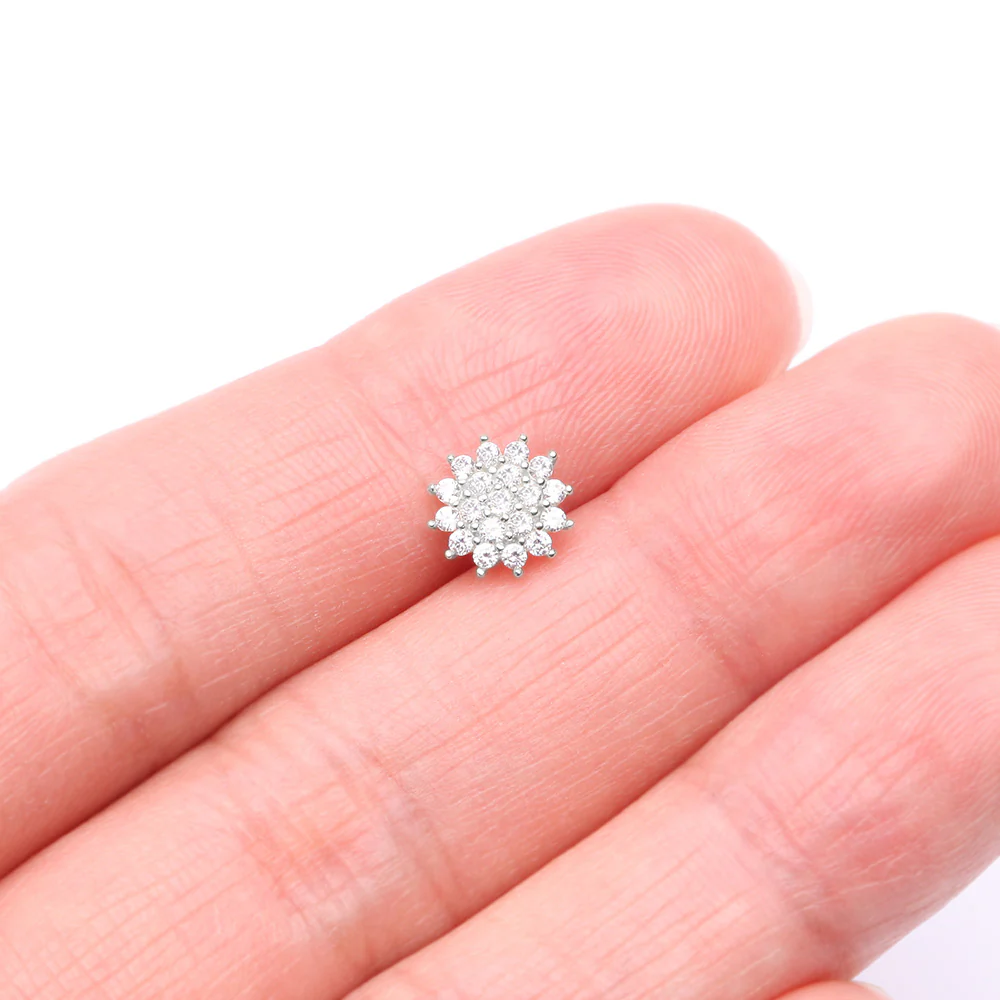 14 Karat White Gold Grand Sparkle Flower Dermal Anchor Top - Image 4