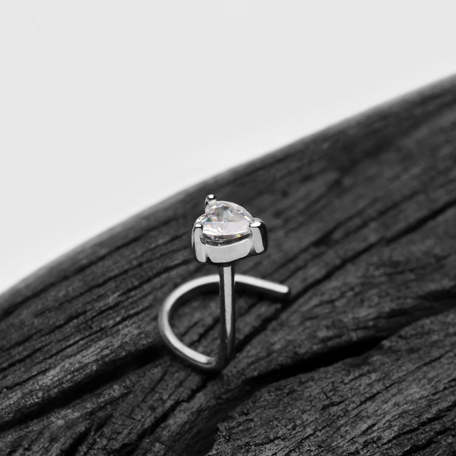 14 Karat White Gold Heart Prong Set Gem Sparkle Nose Screw Ring - Image 2