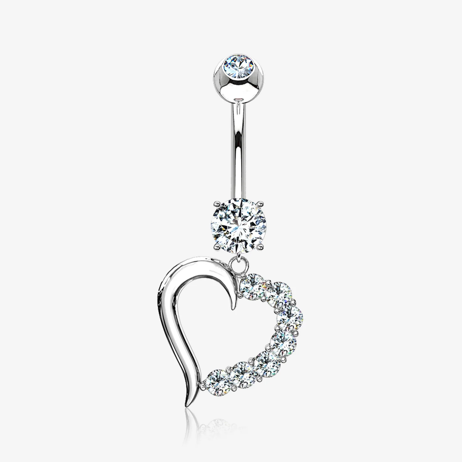 14 Karat White Gold Journey Sparkle Heart Dangle Belly Button Ring