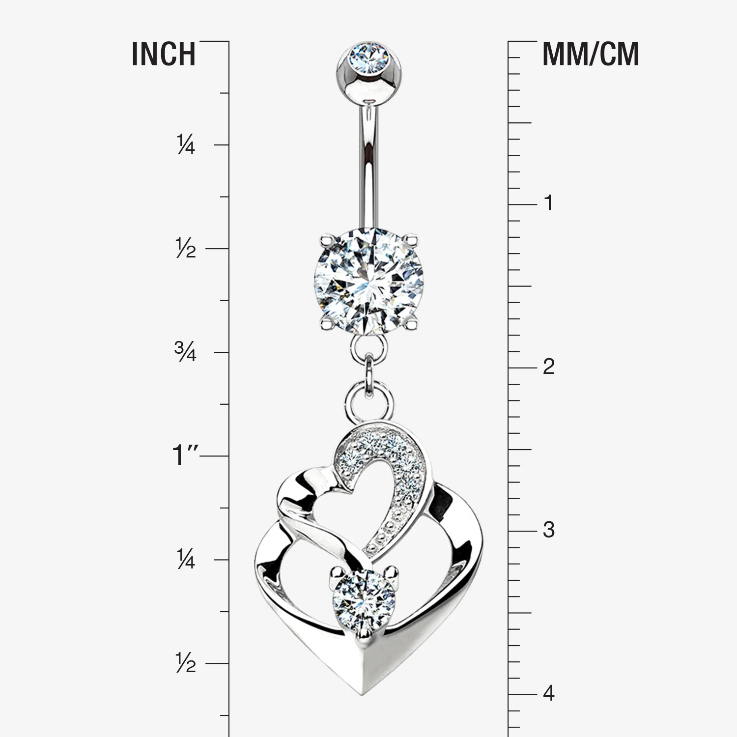 14 Karat White Gold Luscious Heart Twirl Sparkle Belly Button Ring - Image 2