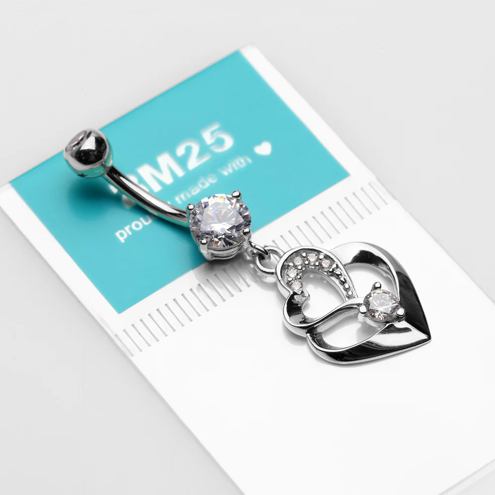 14 Karat White Gold Luscious Heart Twirl Sparkle Belly Button Ring - Image 4