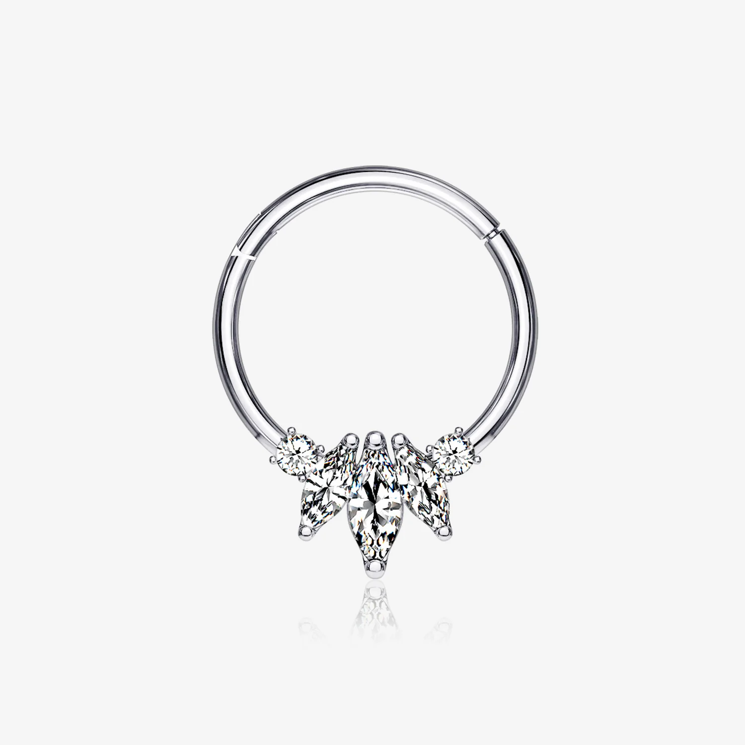 14 Karat White Gold Marquise Floral Sparkle Clicker Hoop Ring