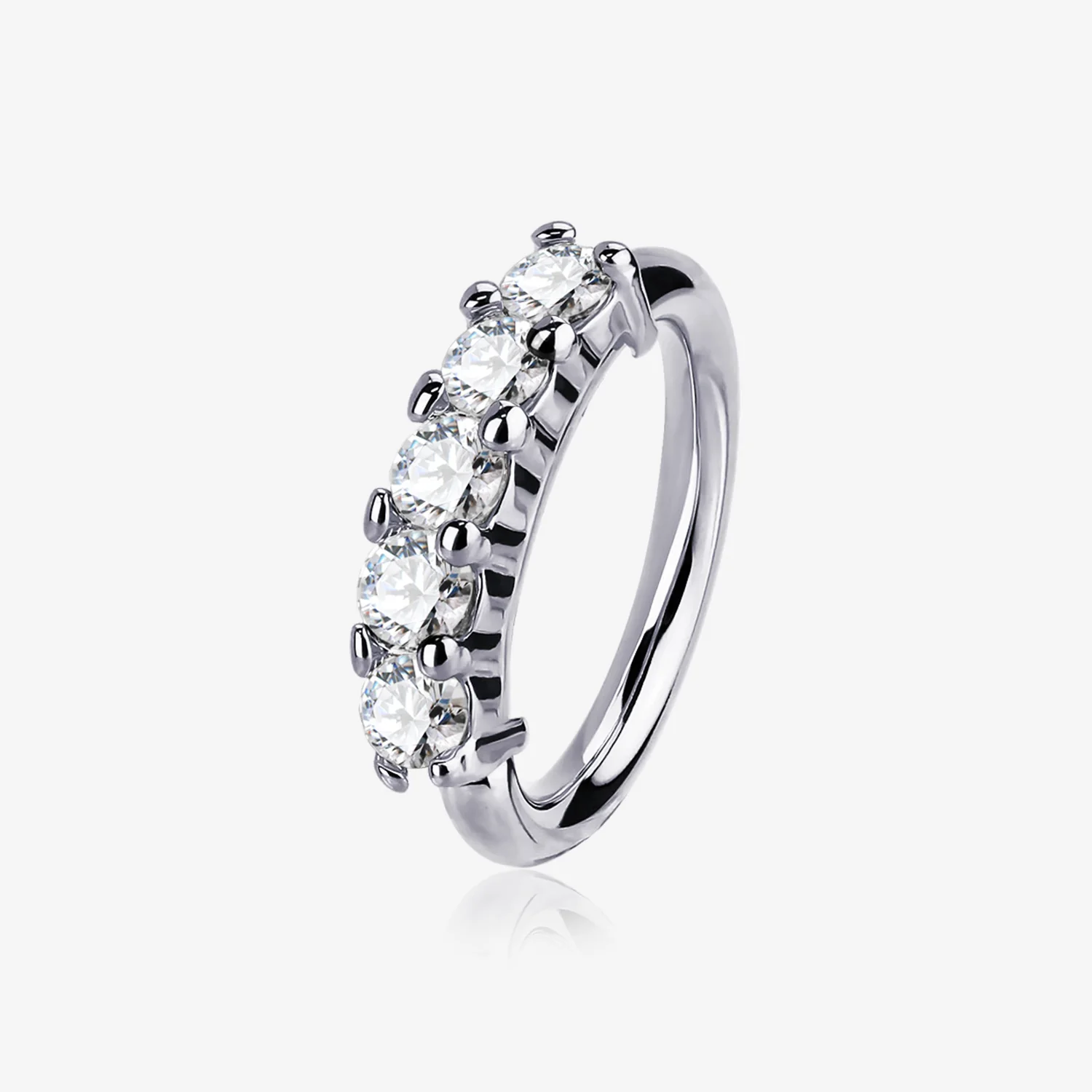 14 Karat White Gold Multi-Gem Crown Prong Set Bendable Hoop Ring