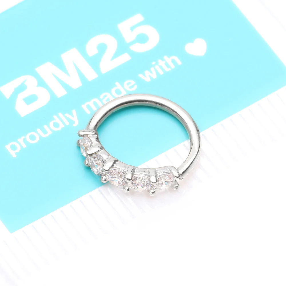 14 Karat White Gold Multi-Gem Crown Prong Set Bendable Hoop Ring - Image 5