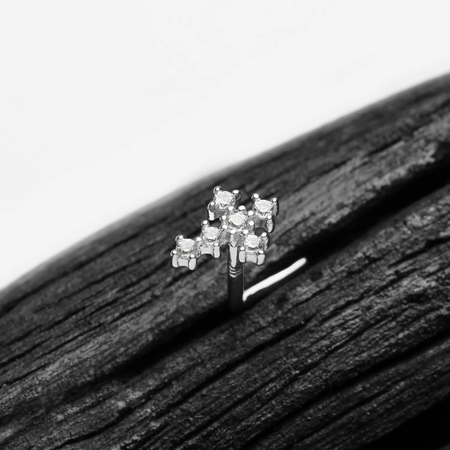 14 Karat White Gold Multi-Gem Sparkle Cross L-Shaped Nose Ring - Image 2