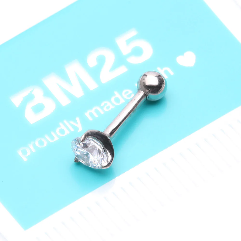 14 Karat White Gold Prong Set Gem Sparkle Cartilage Tragus Barbell - Image 5