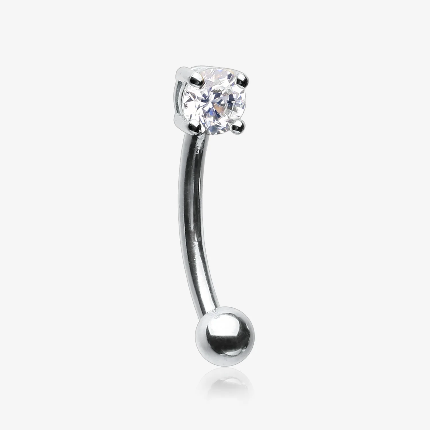 14 Karat White Gold Prong Set Gem Sparkle Curved Barbell