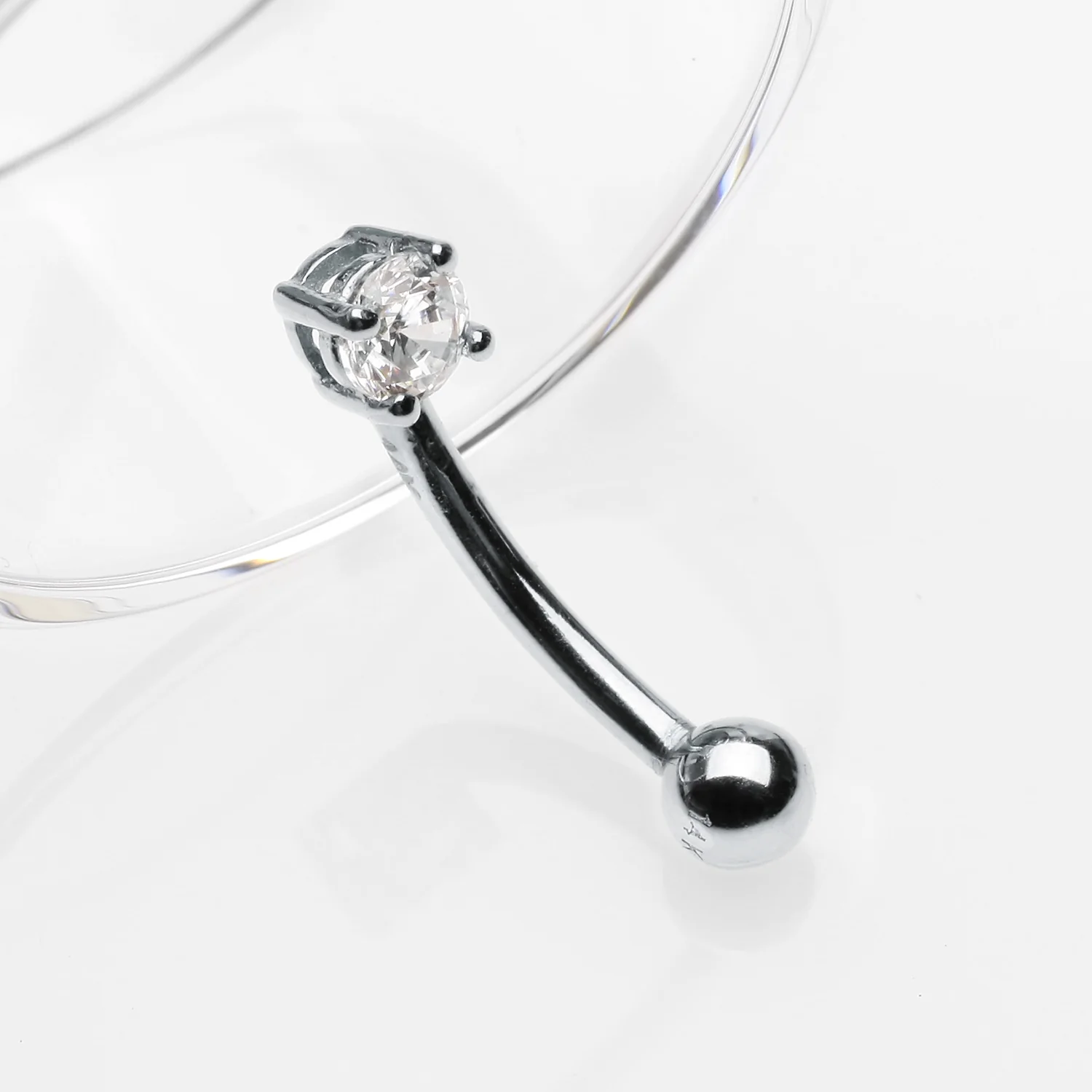14 Karat White Gold Prong Set Gem Sparkle Curved Barbell - Image 2