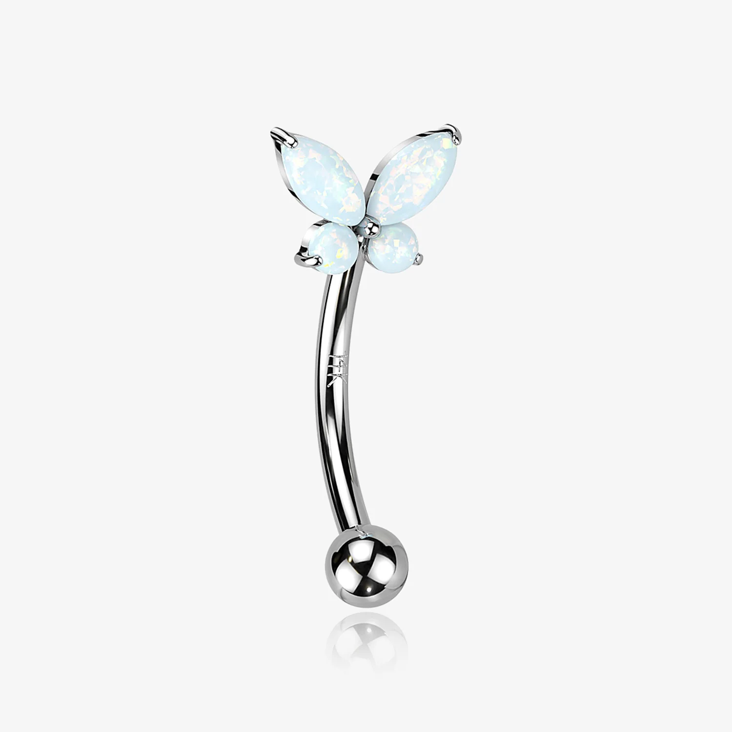 14 Karat White Gold Prong Set Marquise Butterfly Fire Opal Sparkle Curved Barbell