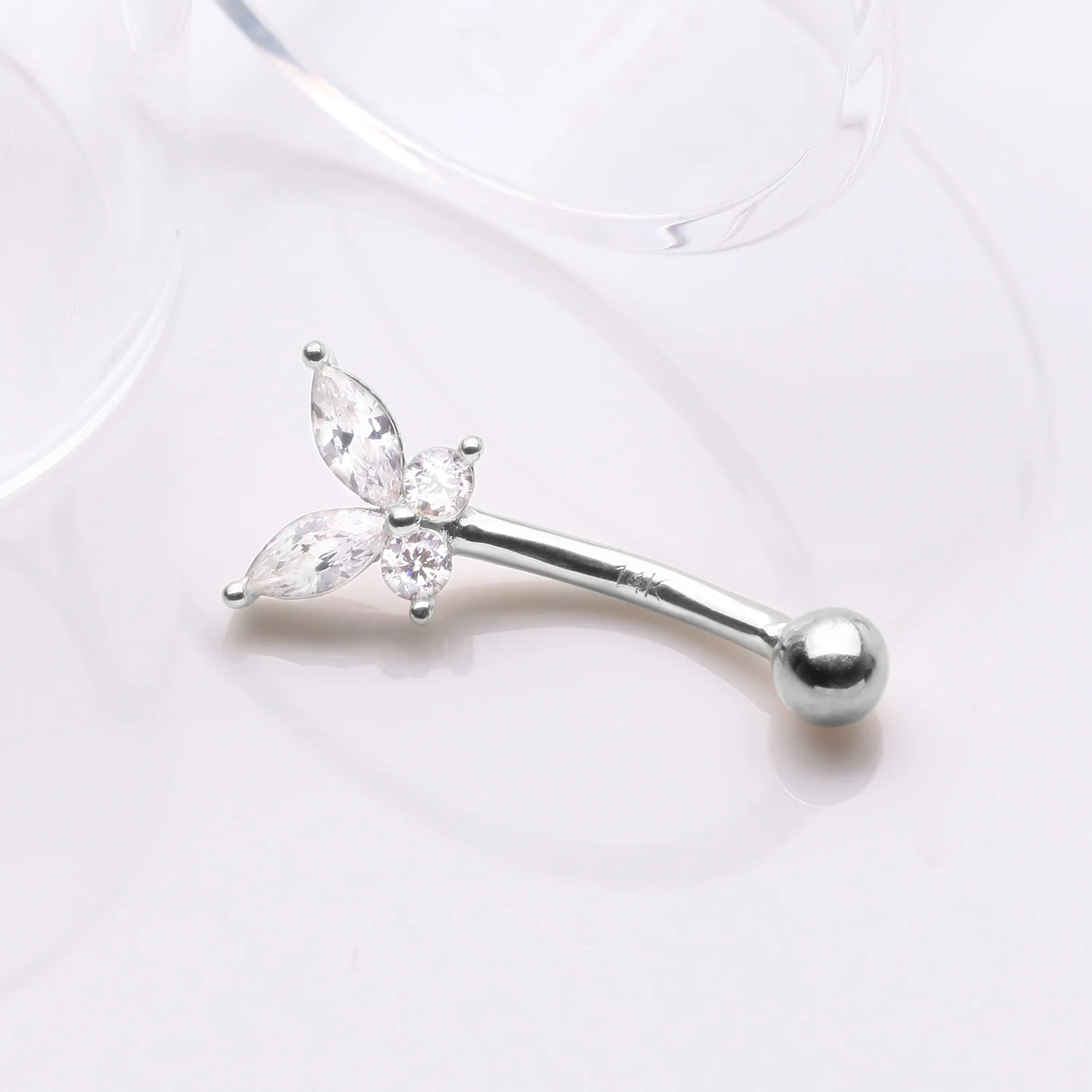 14 Karat White Gold Prong Set Marquise Butterfly Gem Sparkle Curved Barbell - Image 2