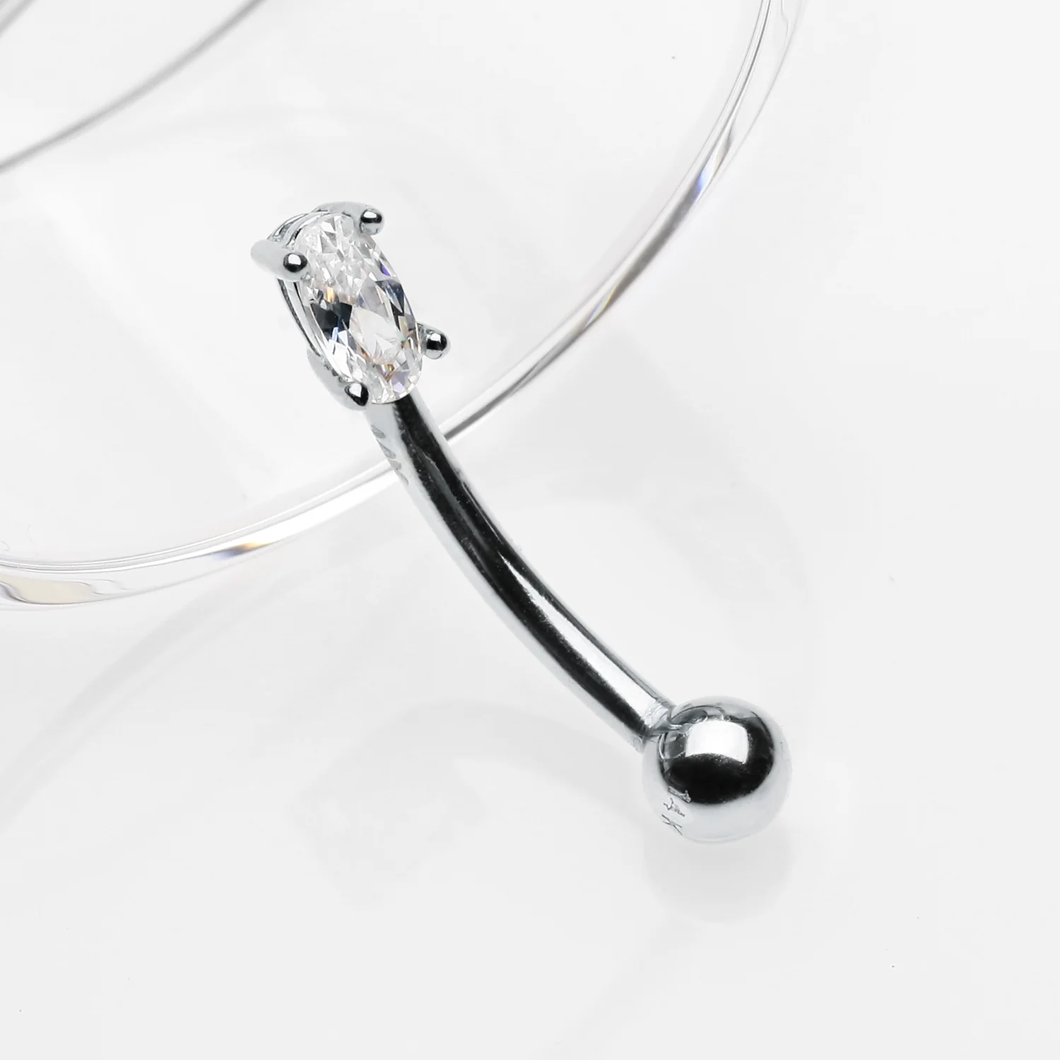 14 Karat White Gold Prong Set Marquise Gem Sparkle Curved Barbell - Image 2