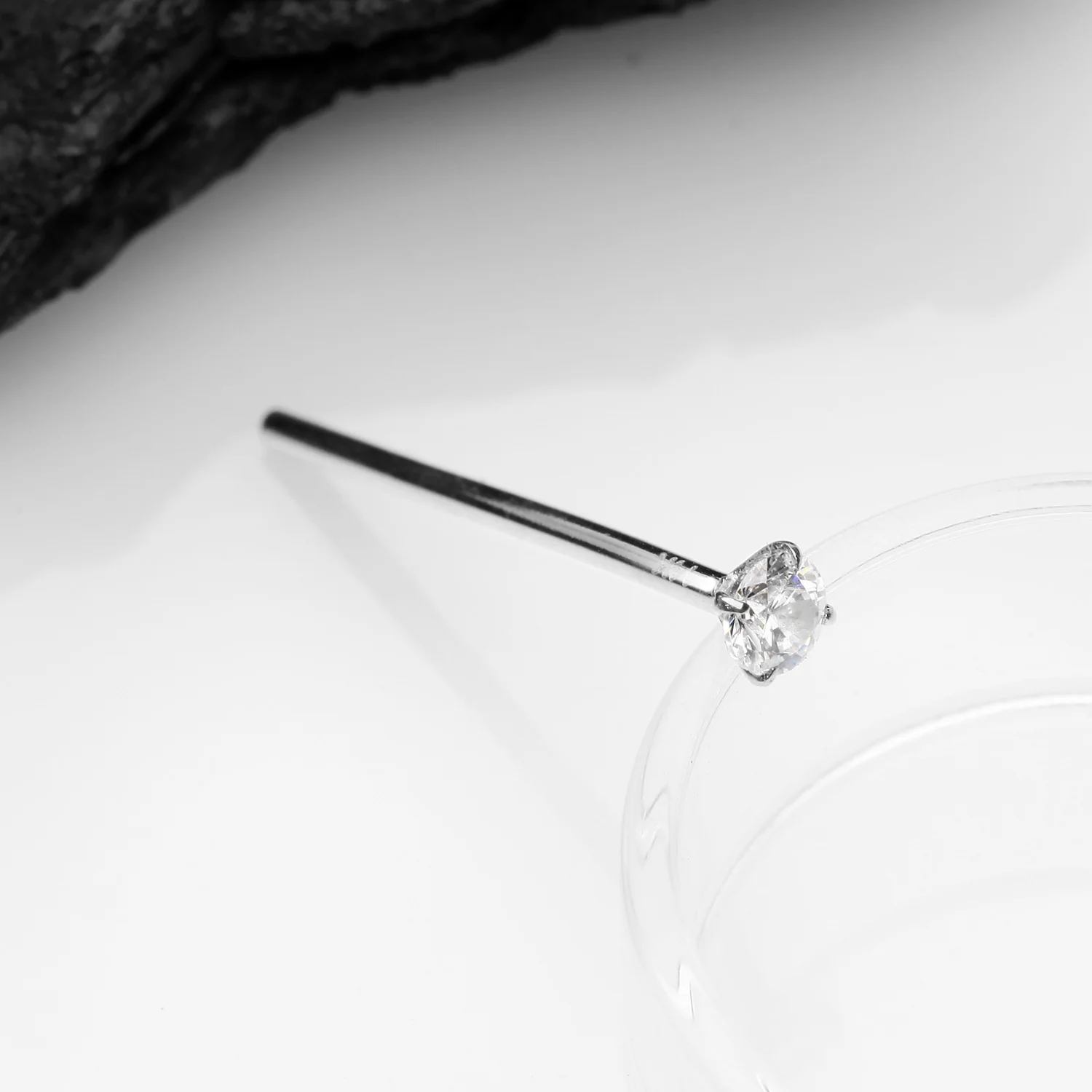 14 Karat White Gold Prong Set Sparkle Fishtail Nose Ring - Image 2