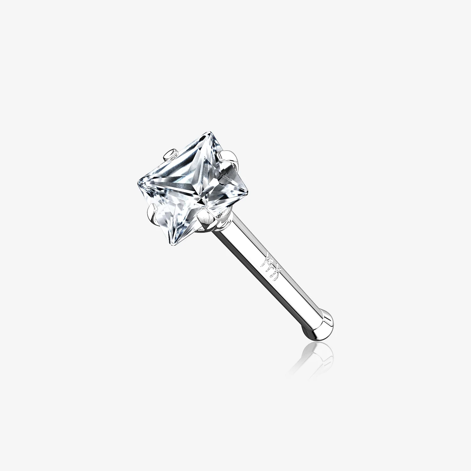 14 Karat White Gold Prong Set Square Gem Nose Stud Ring