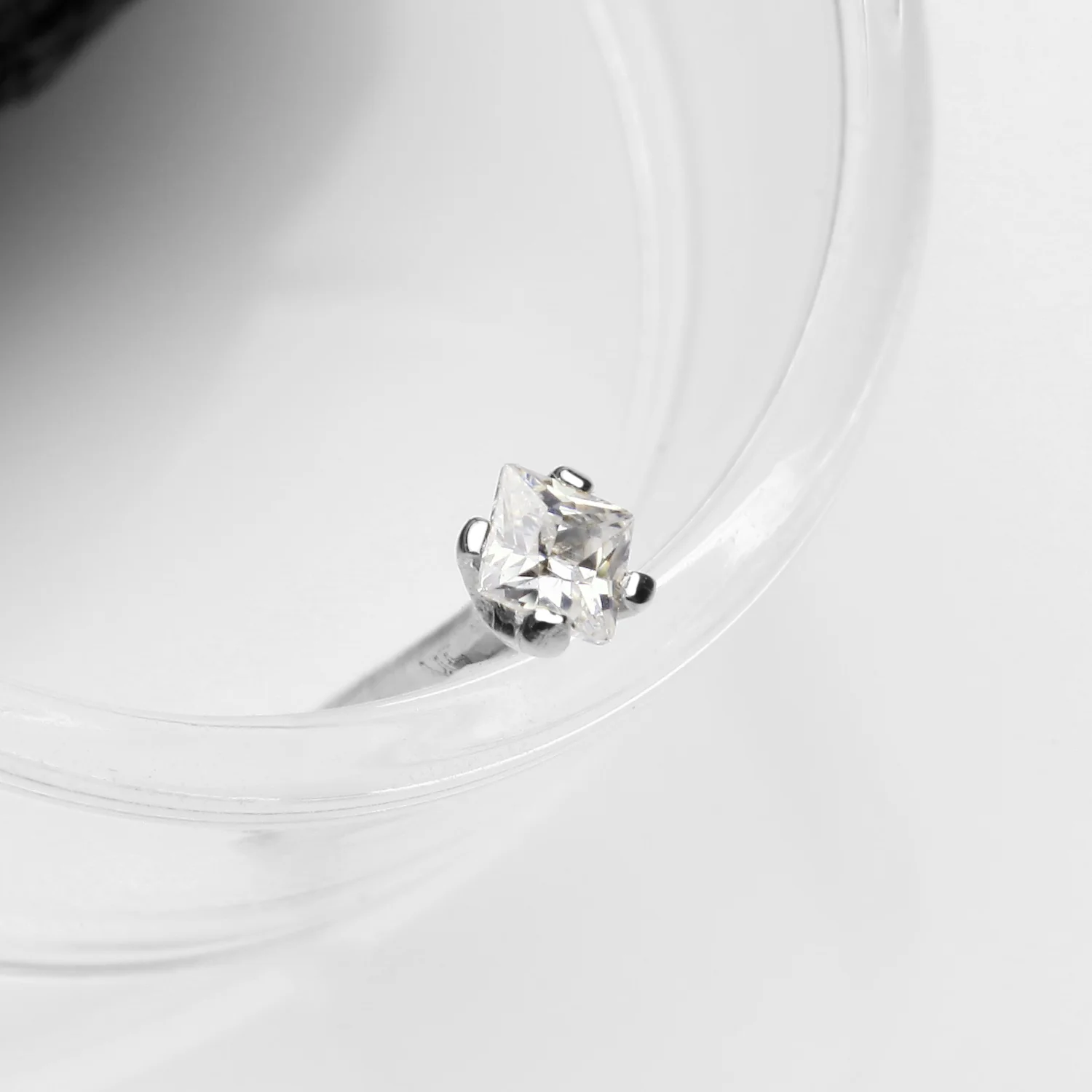 14 Karat White Gold Prong Set Square Gem Nose Stud Ring - Image 2