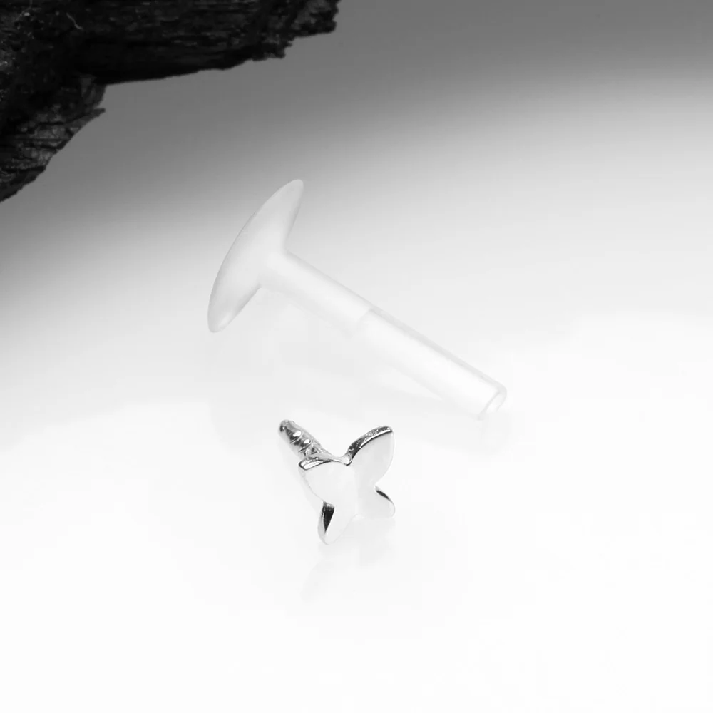 14 Karat White Gold Push-In Dainty Butterfly Top Bio-Flex Labret - Image 3