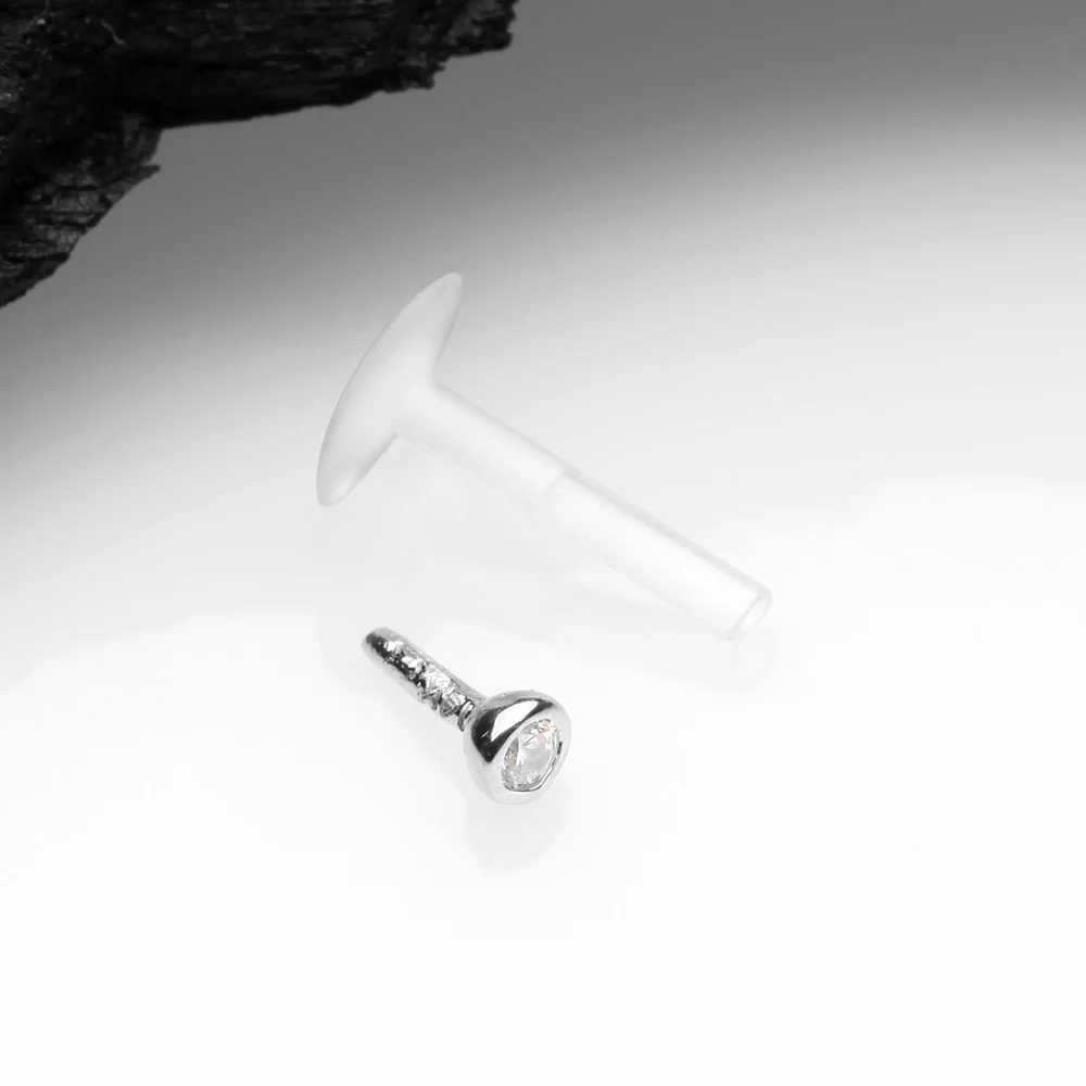 14 Karat White Gold Push-In Gem Ball Top Bio-Flex Labret - Image 3