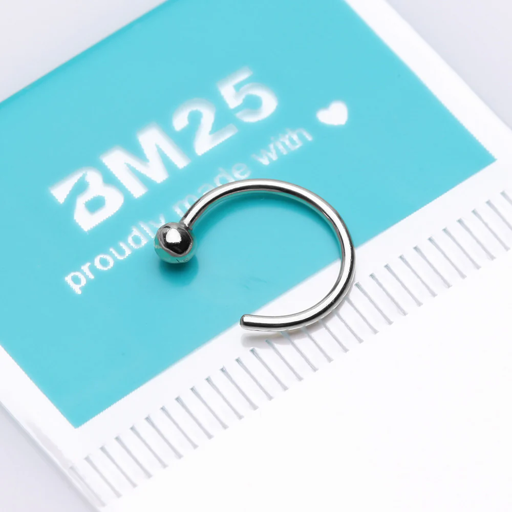 14 Karat White Gold Solid Ball End Nose Hoop Ring - Image 3