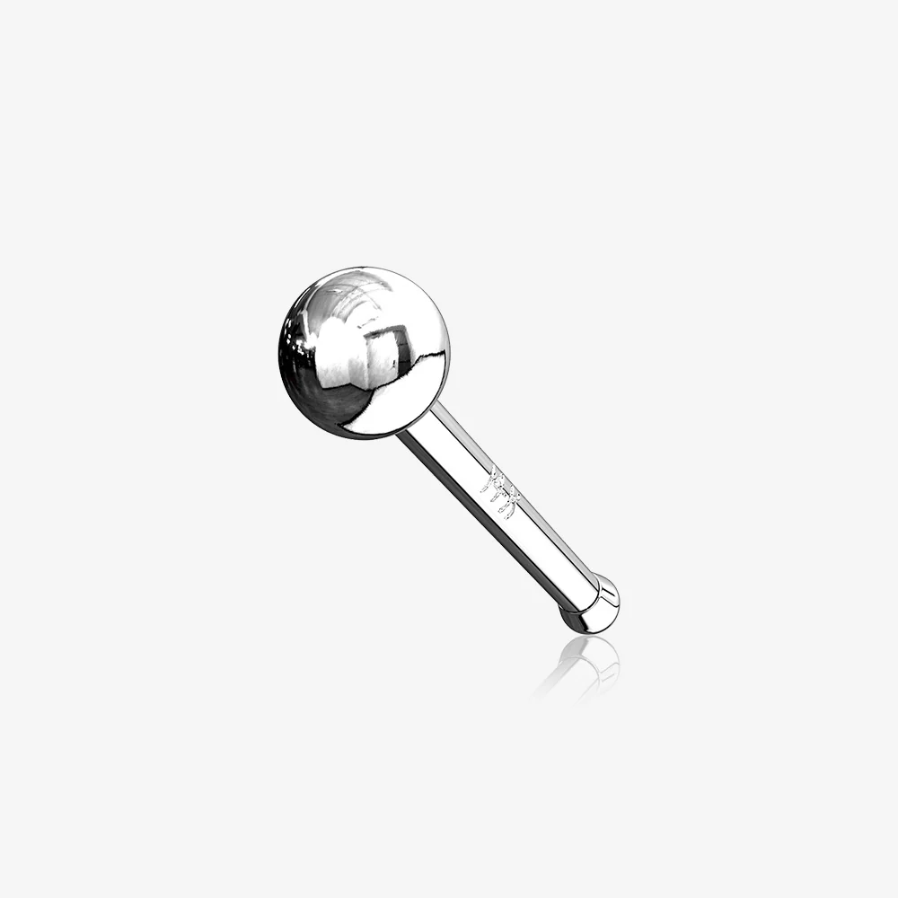 14 Karat White Gold Solid Ball Top Nose Stud Ring