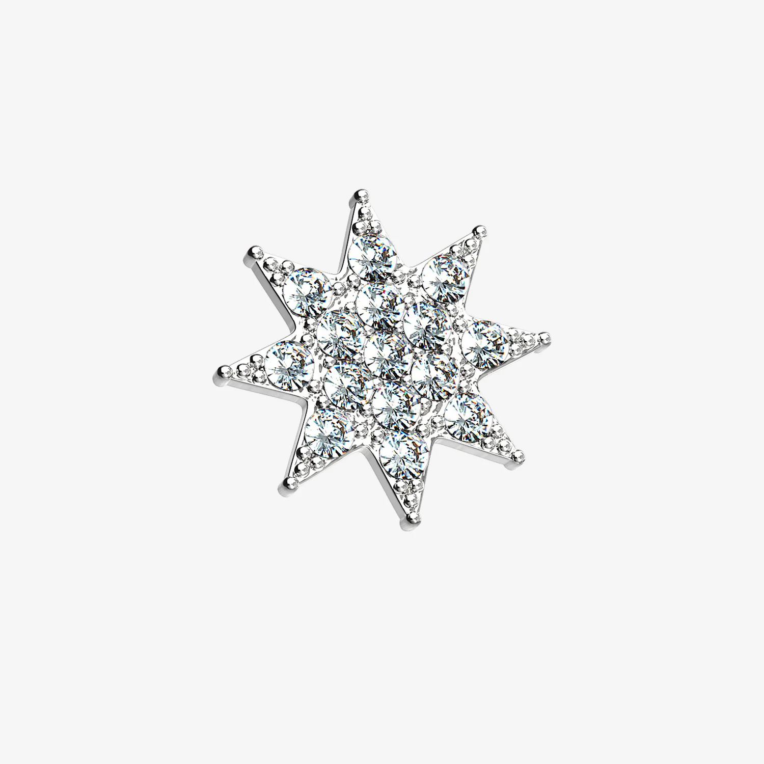 14 Karat White Gold Sparkle Starburst Dermal Anchor Top Part