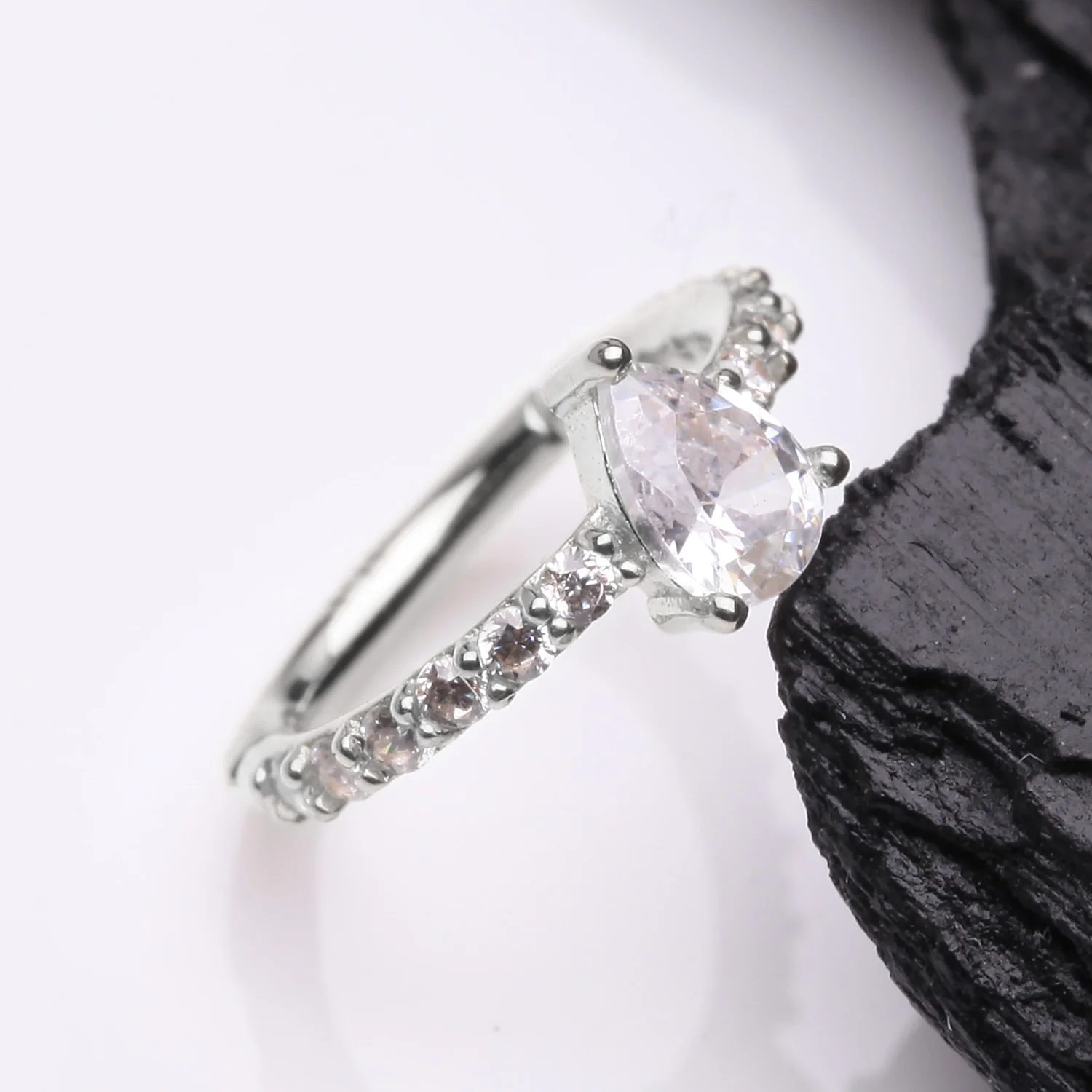 14 Karat White Gold Teardrop Solitaire Sparkle Multi-Gem Seamless Clicker Hoop Ring - Image 2