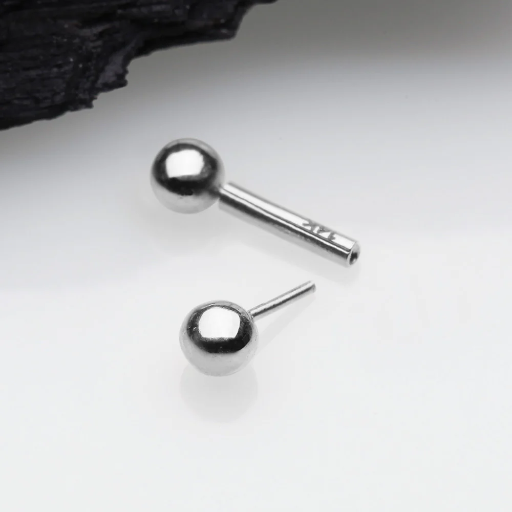14 Karat White Gold OneFit Threadless Ball Top Barbell - Image 3