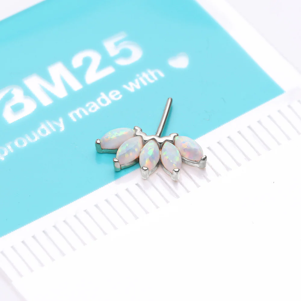14 Karat White Gold OneFit Threadless Brilliant Marquise Fire Opal Flower Front Facing Part - Image 3
