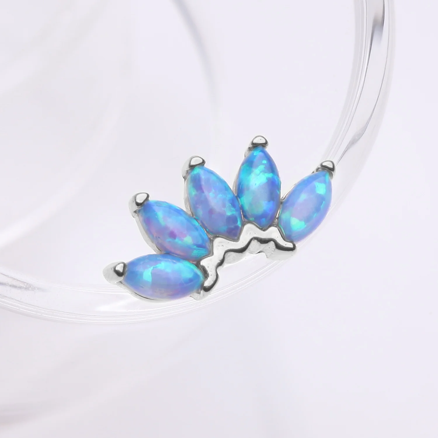 14 Karat White Gold OneFit Threadless Brilliant Marquise Fire Opal Flower Top Part - Image 2