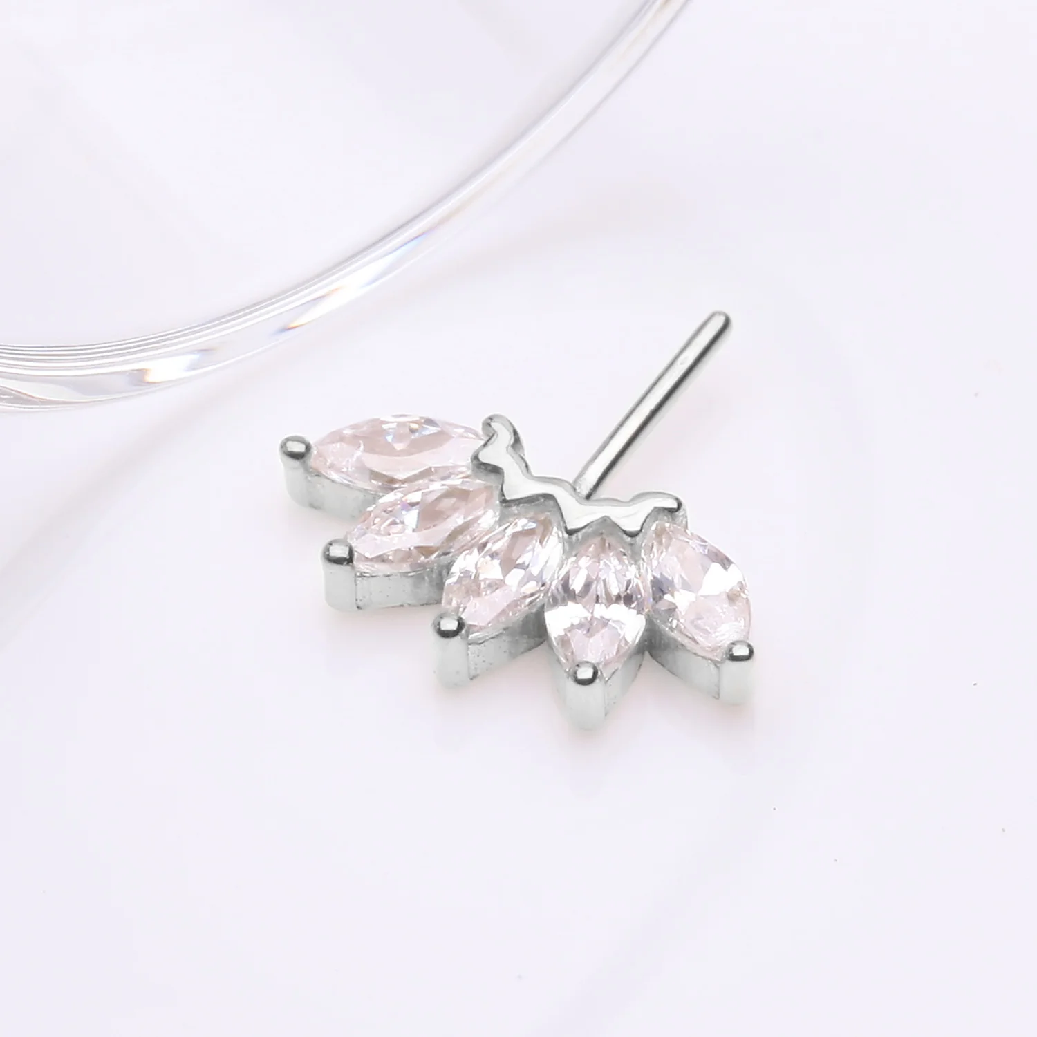 14 Karat White Gold OneFit Threadless Brilliant Marquise Sparkle Flower Front Facing Part - Image 2